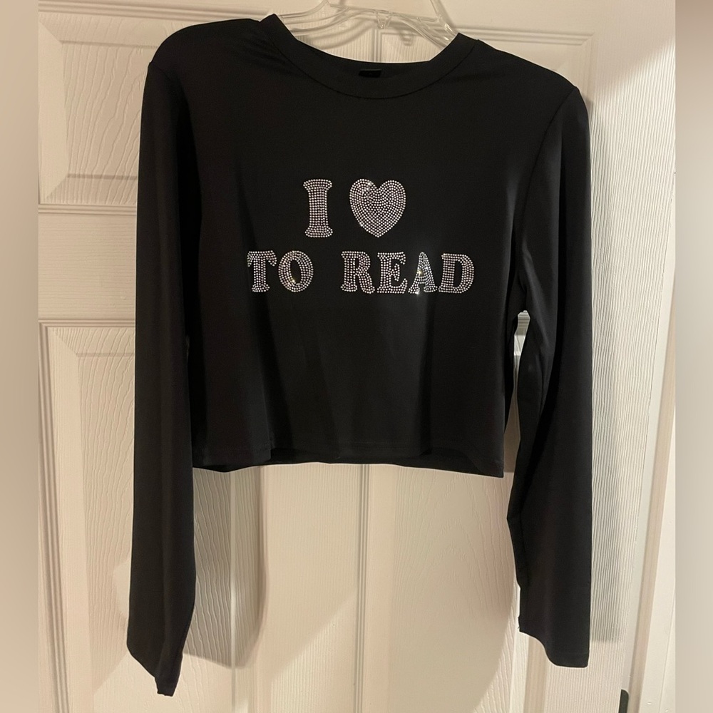 SHEIN Black Crop Top with White Text